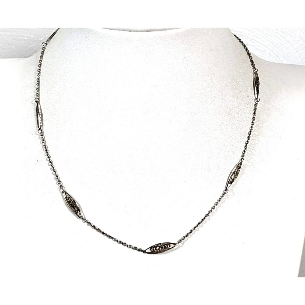 Vintage Napier Silver Tone Open‎ Work Oval Station Choker Necklace 15